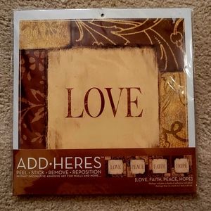 ADD•HERES ♡ NWT 4 Sheets of Decorative LOVE♡FAITH♡HOPE♡PEACE Adhesive Wall Art
